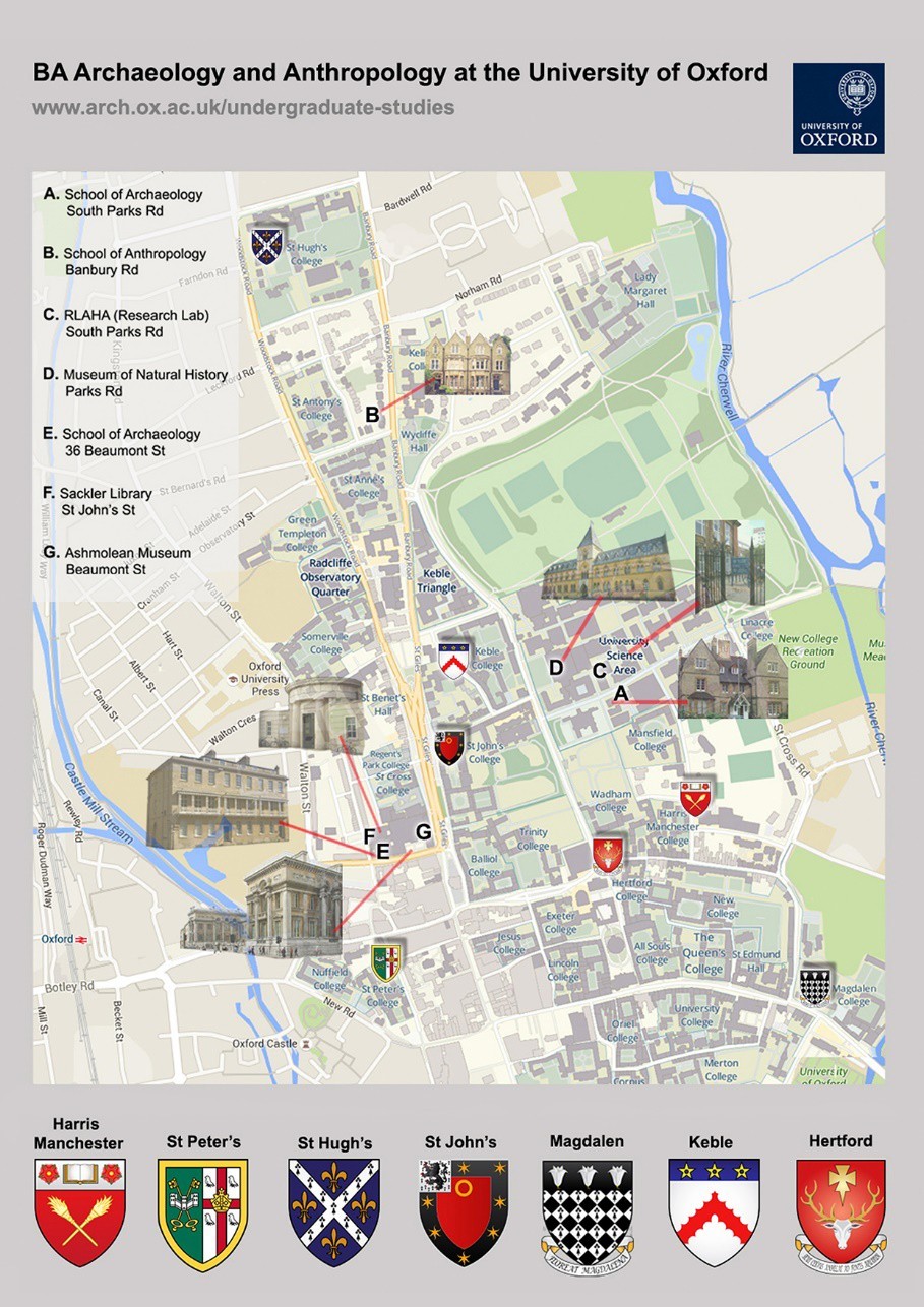 map of sites in Oxford used by arch and anth students