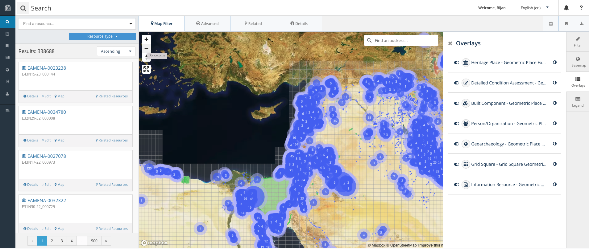 Screenshot of the EAMENA database in action