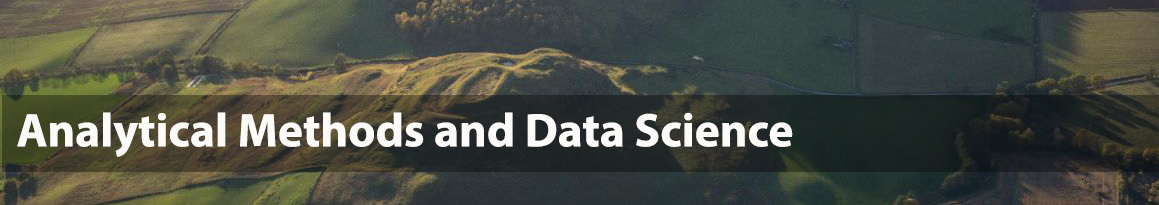 Research stream 4 banner Aerial photo of a hillfort and overlaid text 'Analytical methods and data science'