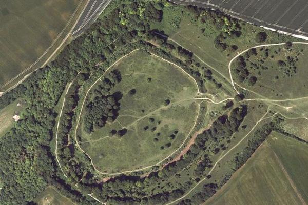 aerial photo of danebury hill fort 