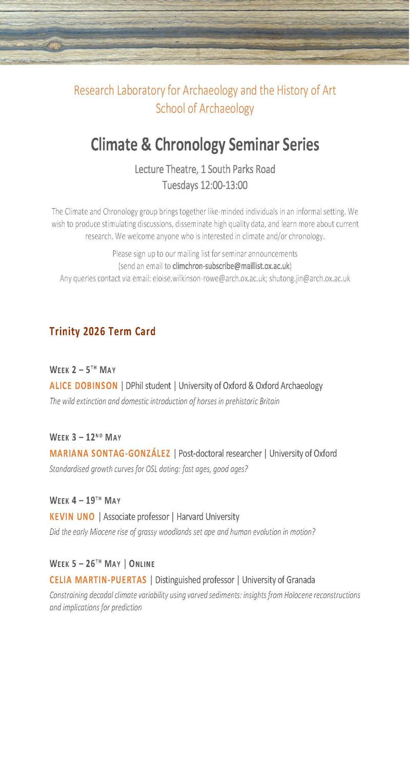 climate and chronology seminar series  tt26