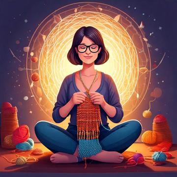 Firefly a cartoon with straight brunette bob haircut woman with glasses doing crochet in nirvana and firefly a cartoon with straight brunette bob haircut woman with glasses doing crochet in nirvana and