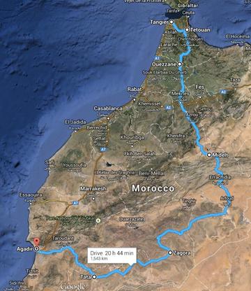 Morocco map of route morocco1route