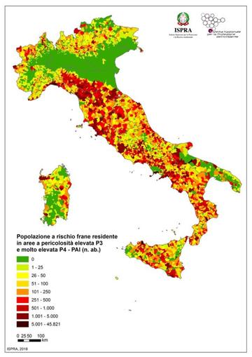 map of modern italy showing landslide risks affecting certain areas
