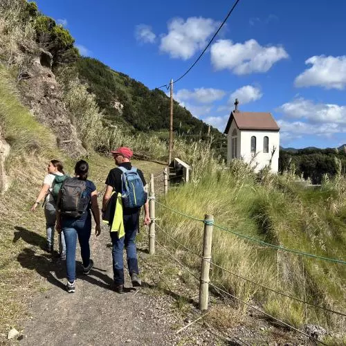 The tephra team walking along a country road