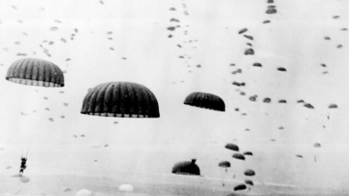 Paratroopers jump into Holland at the start of Operation Market Garden
