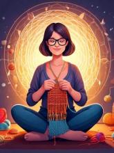 illustration of a woman crocheting a scarf