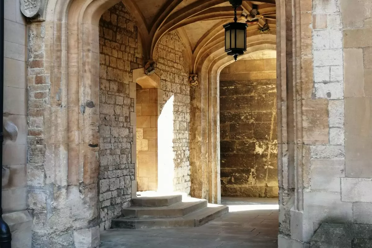 College main door opening onto a quad
